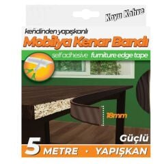 Kendinden Yapışkanlı Masa,Raf,Dolap,Tezgah,Mobilya Kenar Bandı 18mmX5 Metre-Koyu Kahve