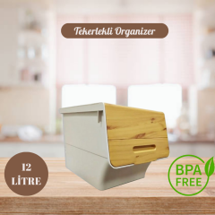 Motek Patateslik Soğanlık Sepeti Oyuncak Kutusu Tekerlekli Organızer Çok Amaçlı Kutu 1X12Lt-Bambu+Krem