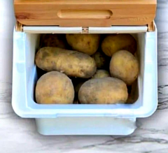 Motek Patateslik Soğanlık Sepeti Oyuncak Kutusu Tekerlekli Organızer Çok Amaçlı Kutu 1X12Lt-Bambu+Krem