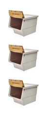 Motek Patateslik Soğanlık Sepeti Oyuncak Kutusu Tekerlekli Organızer Çok Amaçlı Kutu 3X12Lt-Bambu+Krem