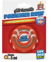 Çift Taraflı Polyester Bant 140 Derece Isıya Dayanıklı 15mmX5mt-0,16mm İncelik