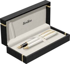 Scrikss Kişiye Özel Dolma Kalem Tükenmez Kalem Beyaz Altın 2'li Set