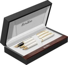 Scrikss 35 3'lü Set Beyaz Altın Dolma Kalem+Tükenmez Kalem+Versatil Kalem İsme Özel Hediyelik Kalem