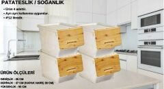 Motek Patateslik Soğanlık Sepeti Oyuncak Kutusu Tekerlekli Organızer Çok Amaçlı Kutu 4X12Lt-Bambu+Krem