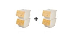 Motek Patateslik Soğanlık Sepeti Oyuncak Kutusu Tekerlekli Organızer Çok Amaçlı Kutu 4X12Lt-Bambu+Krem