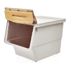 Motek Patateslik Soğanlık Sepeti Oyuncak Kutusu Tekerlekli Organızer Çok Amaçlı Kutu 4X12Lt-Bambu+Krem