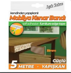 Kendinden Yapışkanlı Masa,Raf,Dolap,Tezgah,Mobilya Kenar Bandı 18mmX5 Metre-Açık kahve