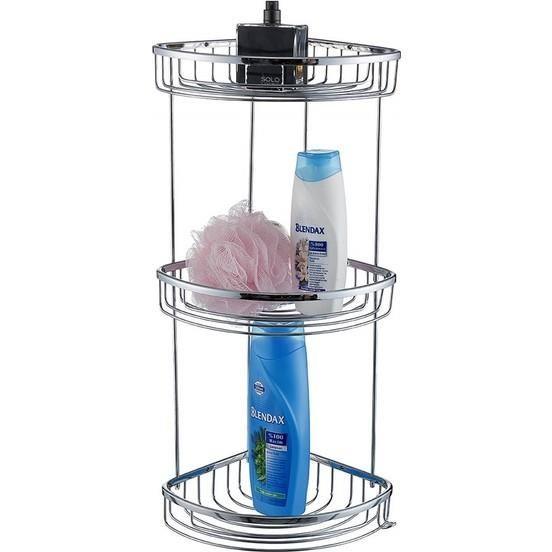 Geseus Pirinç Banyo Köşelik Şampuanlık Duş Rafı Üç Katlı Ömür Boyu Paslanmazlık Garantisi-2715-NKS