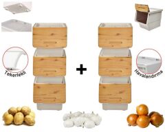 Motek Patateslik Soğanlık Sepeti Oyuncak Kutusu Tekerlekli Organızer Çok Amaçlı Kutu 6X12Lt-Bambu+Krem