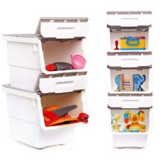 Motek Patateslik Soğanlık Tekerlekli Organızer Eşya ve Erzak Kutusu 3x33Lt Gri+Beyaz MT05