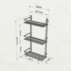 Geseus Üç Katlı Kancalı Banyo Rafı Mat Siyah ES065H