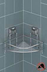 Geseus Yapışkanlı Askılı Tek Katlı Banyo Köşe Rafı Krom EF250
