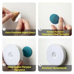 USB Şarjlı PIR Hareket Sensörlü Gece Lambası Magnet Mıknatıslı 4000K-Gün Işığı-1Ad