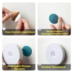 USB Şarjlı PIR Hareket Sensörlü Gece Lambası Magnet Mıknatıslı 4000K-Gün Işığı-4Adet