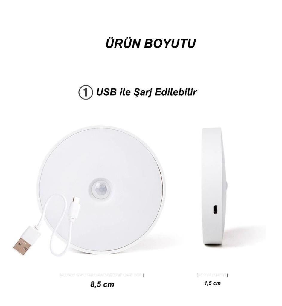 USB Şarjlı PIR Hareket Sensörlü Gece Lambası Magnet Mıknatıslı 4000K-Gün Işığı-4Adet