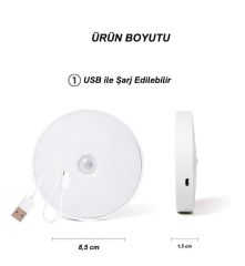 USB Şarjlı PIR Hareket Sensörlü Gece Lambası Magnet Mıknatıslı 4000K-Gün Işığı-4Adet
