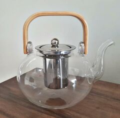 Ateşe Dayanıklı Çelik Süzgeçli Ahşap Saplı Lüx Cam Demlik 1500ML-20814