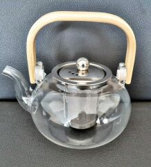 Ateşe Dayanıklı Çelik Süzgeçli Ahşap Saplı Lüx Cam Demlik 800ML-20812