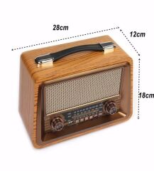 Nostaljik Ahşap Şarzlı 3 Bant Radyo,Tf,Usb Girişli,Fm Radyo,Bluetooth Bağlantılı- R-2066BT-AÇIK KAHVE