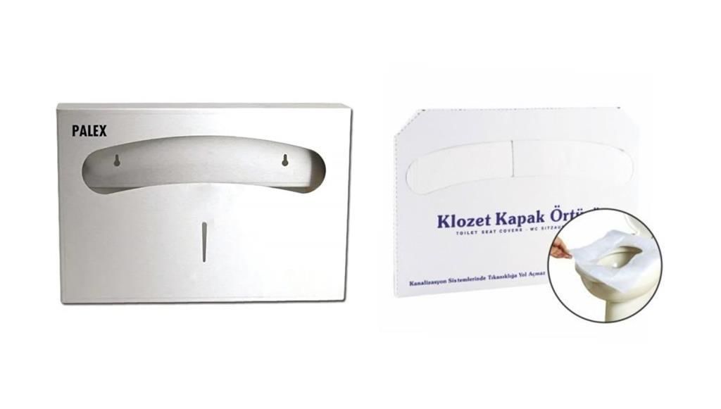 Klozet Kapak Örtüsü+Palex Çelik Klozet Kapak Örtü Dispenseri İkili Set-3802-2