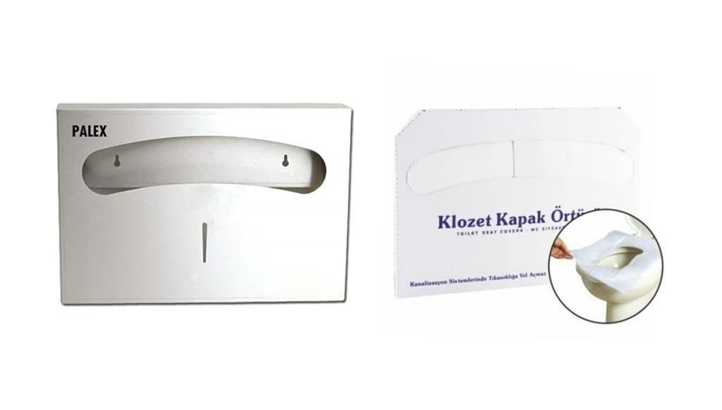 Klozet Kapak Örtüsü+Palex Çelik Klozet Kapak Örtü Dispenseri İkili Set-3802-2