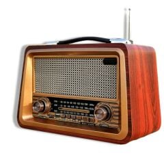 Nostaljik Ahşap Şarjlı 3 Bant Radyo,Tf,Usb Girişli,Fm Radyo,Bluetooth Bağlantılı- R-2066BT-KOYU KAHVE