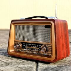 Nostaljik Ahşap Şarjlı 3 Bant Radyo,Tf,Usb Girişli,Fm Radyo,Bluetooth Bağlantılı- R-2066BT-KOYU KAHVE