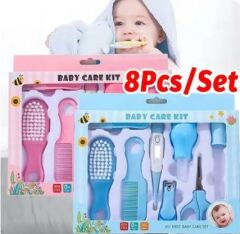 Bebek Bakım Seti Yeni Doğan Ateş Ölçerli Bebek Hijyen Seti 8 Parça-Pembe