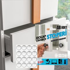 Yapışkanlı Dolap Çekmece Stoperi Kapak Ses Engelleyici 48Adet-Beyaz