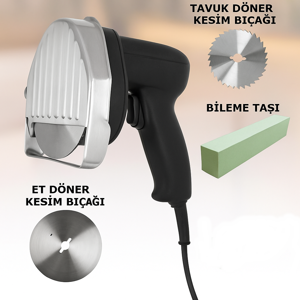 Döner Kesme Makinası Elektirikli+Yedek Tavuk Döner Kesme Bıçağı+Ful yedek parça seti