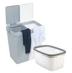 Motek 80 Litre Kirli Çamaşır Sepeti Çamaşır Selesi İkili Çeyiz Seti Gri Beyaz