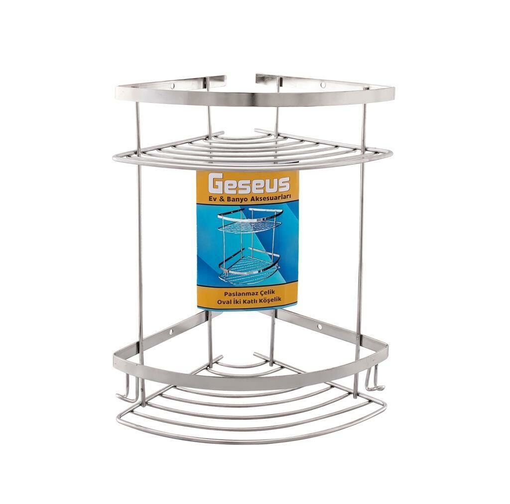 Geseus Paslanmaz İki Gözlü Banyo Köşe Rafı Şampuanlık 304 Kalite Paslanmaz Çelik-GNRL2014