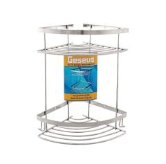 Geseus Paslanmaz İki Gözlü Banyo Köşe Rafı Şampuanlık 304 Kalite Paslanmaz Çelik-GNRL2014