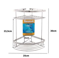 Geseus Paslanmaz İki Gözlü Banyo Köşe Rafı Şampuanlık 304 Kalite Paslanmaz Çelik-GNRL2014