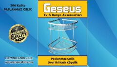 Geseus Paslanmaz İki Gözlü Banyo Köşe Rafı Şampuanlık 304 Kalite Paslanmaz Çelik-GNRL2014