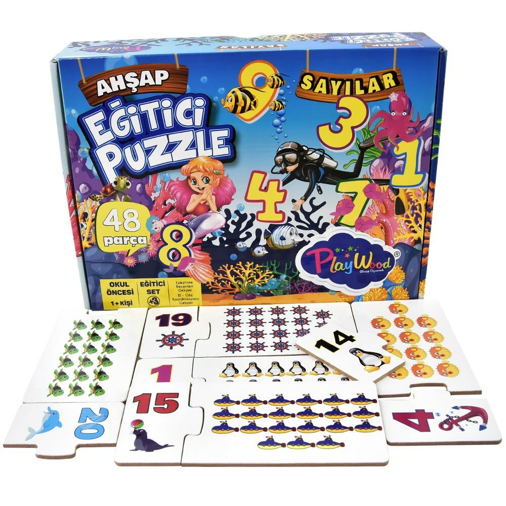 Ahşap Eğitici Puzzle Sayılar 48 Parça Öğretici Puzzle