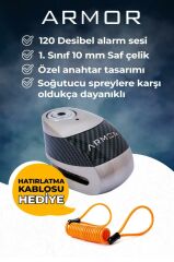Armor 610 MVA 10 mm Alarmlı Çelik Disk Kilit Motorsiklet Kilidi+Hatırlatma Kablosu