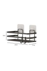 Banyo Düzenleyici Yapışkanlı Metal Banyo Rafı İkili Duş Rafı Organizer Şampuanlık Mat Siyah-GNRL281