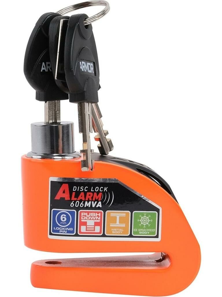 Armor Alarmlı Motorsiklet Disk Kilidi Çelik Gövde 606 Mva 6mm-Turuncu