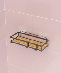 Banyo Düzenleyici Yapışkanlı Metal Banyo Rafı Tekli Duş Rafı Organizer Şampuanlık Mat Siyah-GNRL180