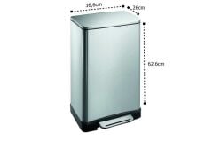 Primanova E-Cube Yumuşak Kapanan Pedallı Banyo Mutfak Ofis Çelik Çöp Kovası 30Lt-Pls iç kovalı-D14679