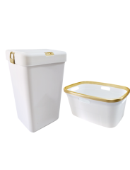 Geseus Motek Tekli 40 Lt Kirli Çamaşır Sepeti+Çamaşır Selesi Ikili Set, Çeyiz Seti Gold+Beyaz