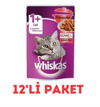 Whiskas Pouch Pure Delight Jöle İçinde Sığır Etli Yetişkin Kedi Konservesi 85gr 12'Li Paket