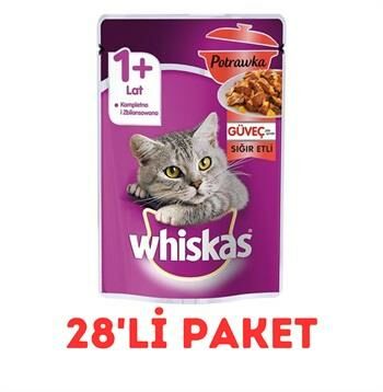 Whiskas Pouch Pure Delight Jöle İçinde Sığır Etli Yetişkin Kedi Konservesi 85gr 28'Li Paket