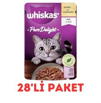 Whiskas Pouch Pure Delight Jöle İçinde Tavuklu Yetişkin Kedi Konservesi 85gr 28'Li Paket