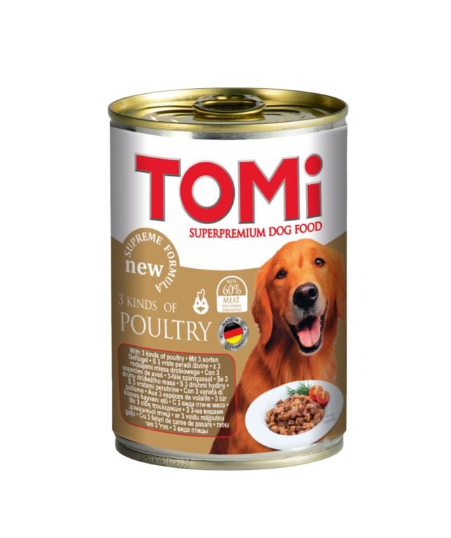 Tomi 3 Çeşit Kümes Hayvanlı Yetişkin Köpek Konservesi 400 gr