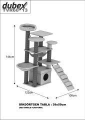 Dubex 122x108x144 cm Kedi Oyun Evi ve Tırmalama Platformu Gri