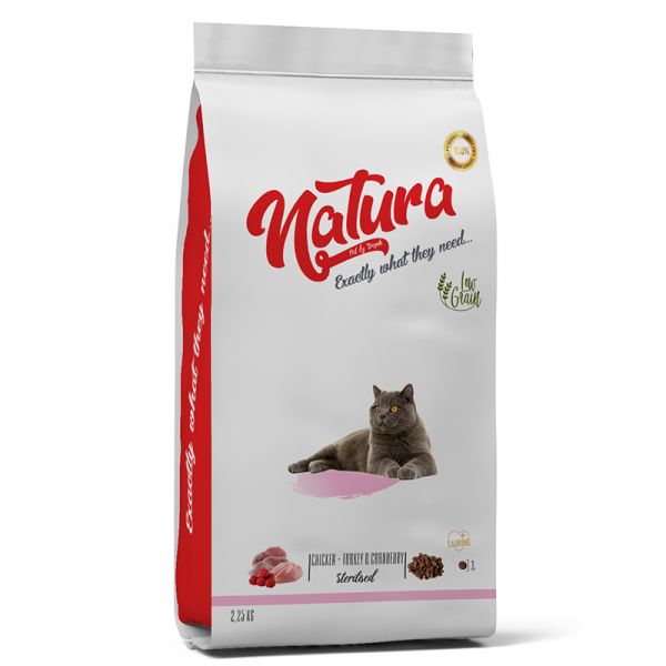 Natura Düşük Tahıllı Tavuk, Hindi _ Böğürtlen Kısır Kedi Maması 2,25Kg