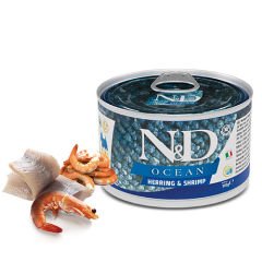 N&D Ocean Ringa Balıklı Karidesli Küçük Irk Tahılsız Yetişkin Köpek Konservesi 140 Gr