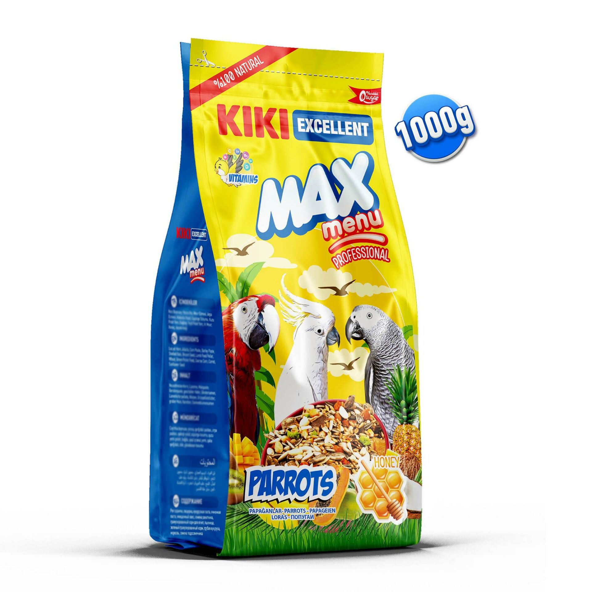 KIKI Excellent Kuş Max Menu Parrots Papağan Yemi 1000 gr. 8 Adet (Kutu)